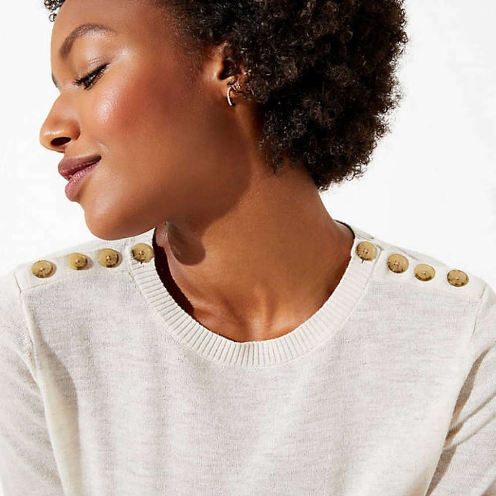 LOFT crew neck sweater with button accents - Picture 2 of 4